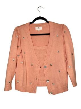 Springfield Woman 2 Piece Knit Cardigan & Cami Embroidered Size 4 coquette cotta